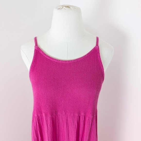 90's Waffle Cotton Midi Dress Halter Empire Waist Floor Length Sleeveless Tank - Picture 9 of 13